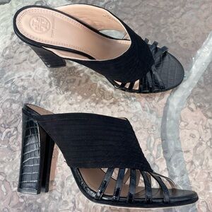 Tory Burch Black Leather Brida Quilted Mules Size 9